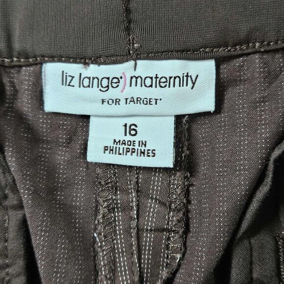 MATERNITY Liz Lange Pants Brown Striped Dress Office Waistband Flare Size 16 - Picture 3 of 8